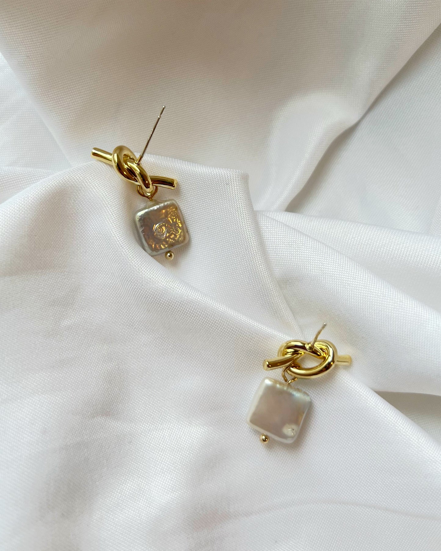 Organic Pearl Knot Drop Earrings