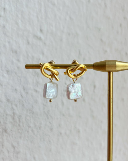 Organic Pearl Knot Drop Earrings