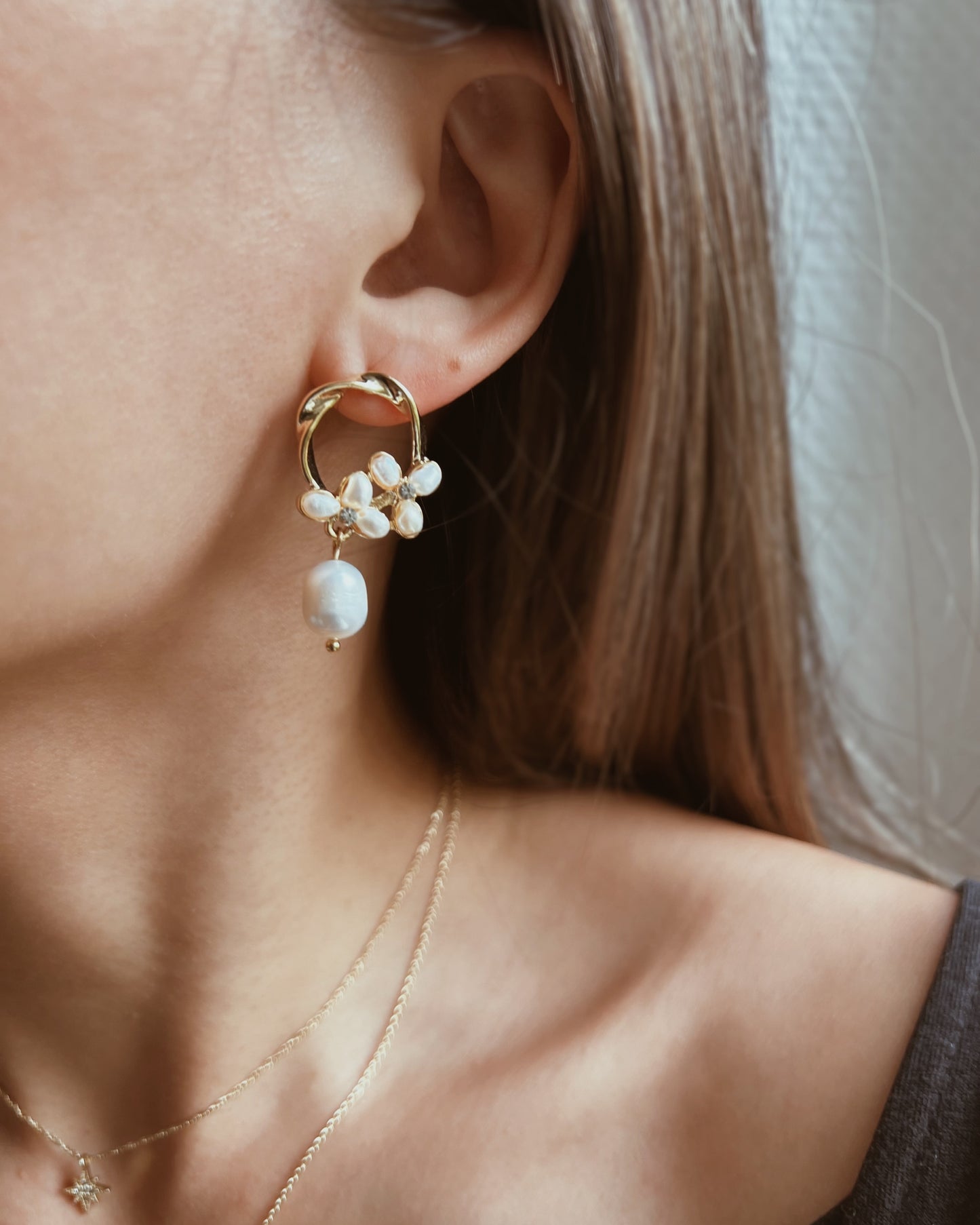 Floral Freshwater Pearl Dangle Earrings