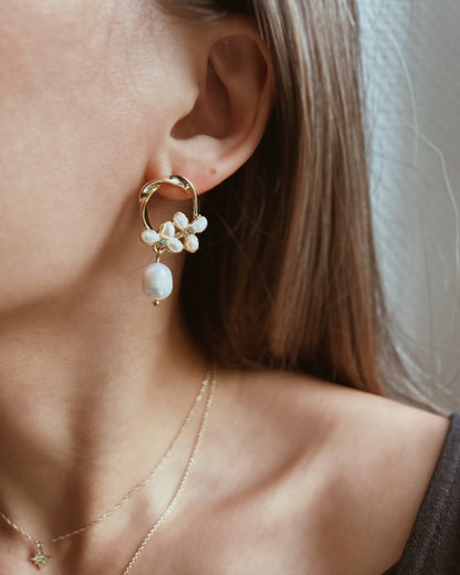 Floral Freshwater Pearl Dangle Earrings