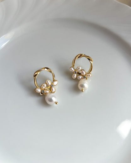 Floral Freshwater Pearl Dangle Earrings