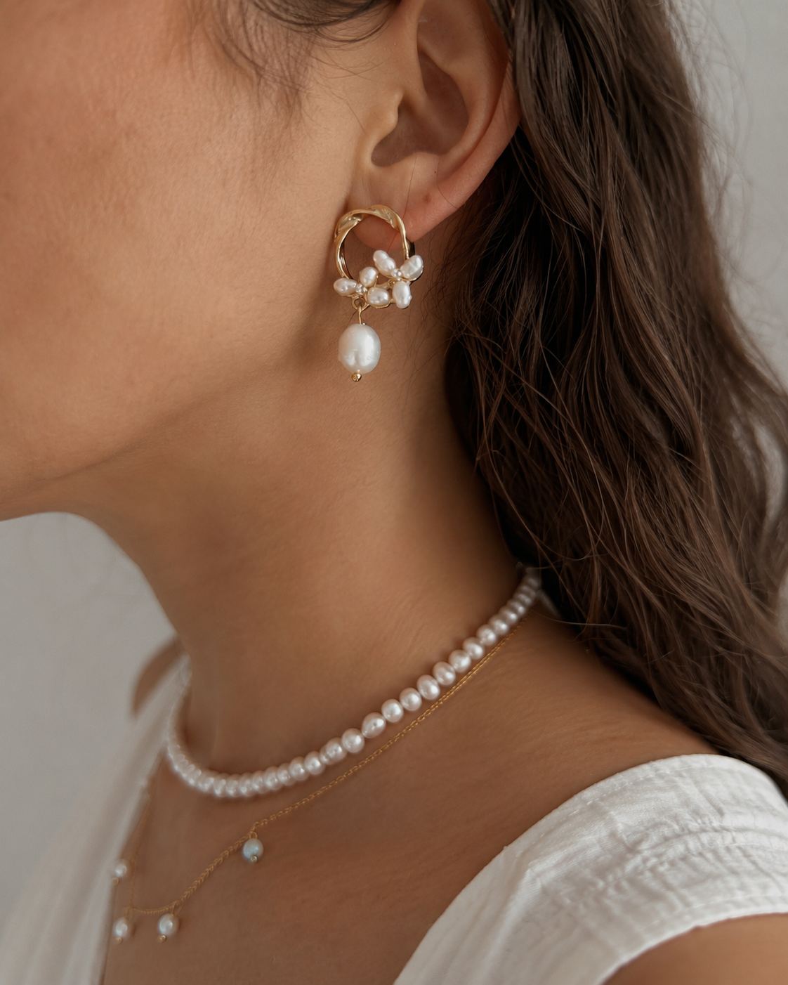 Floral Freshwater Pearl Dangle Earrings