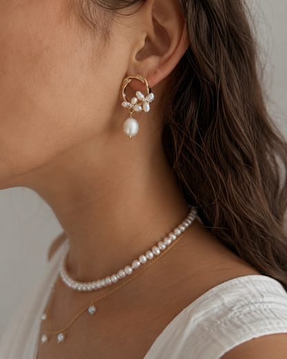 Floral Freshwater Pearl Dangle Earrings