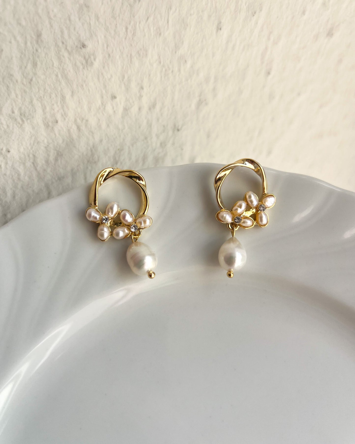 Floral Freshwater Pearl Dangle Earrings