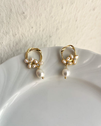 Floral Freshwater Pearl Dangle Earrings