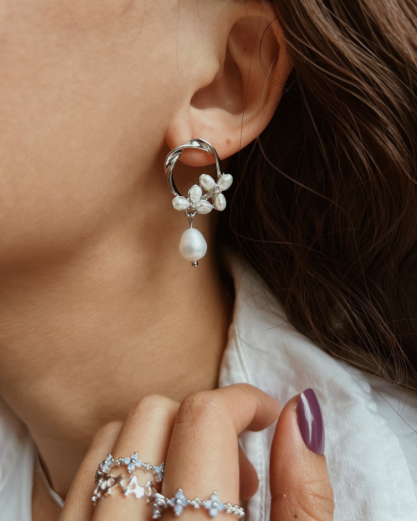 Floral Freshwater Pearl Dangle Earrings