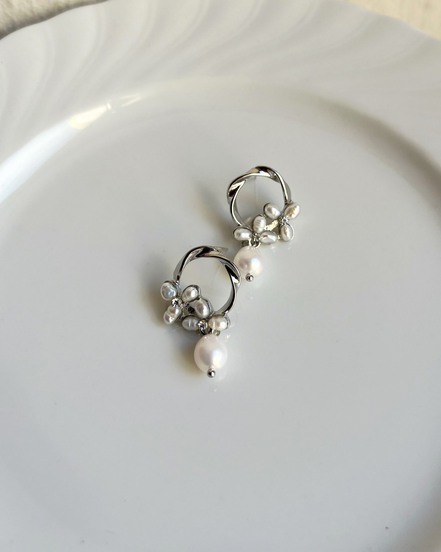 Floral Freshwater Pearl Dangle Earrings
