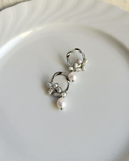 Floral Freshwater Pearl Dangle Earrings
