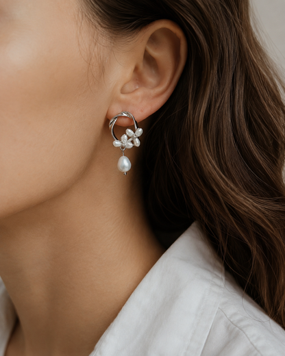 Floral Freshwater Pearl Dangle Earrings