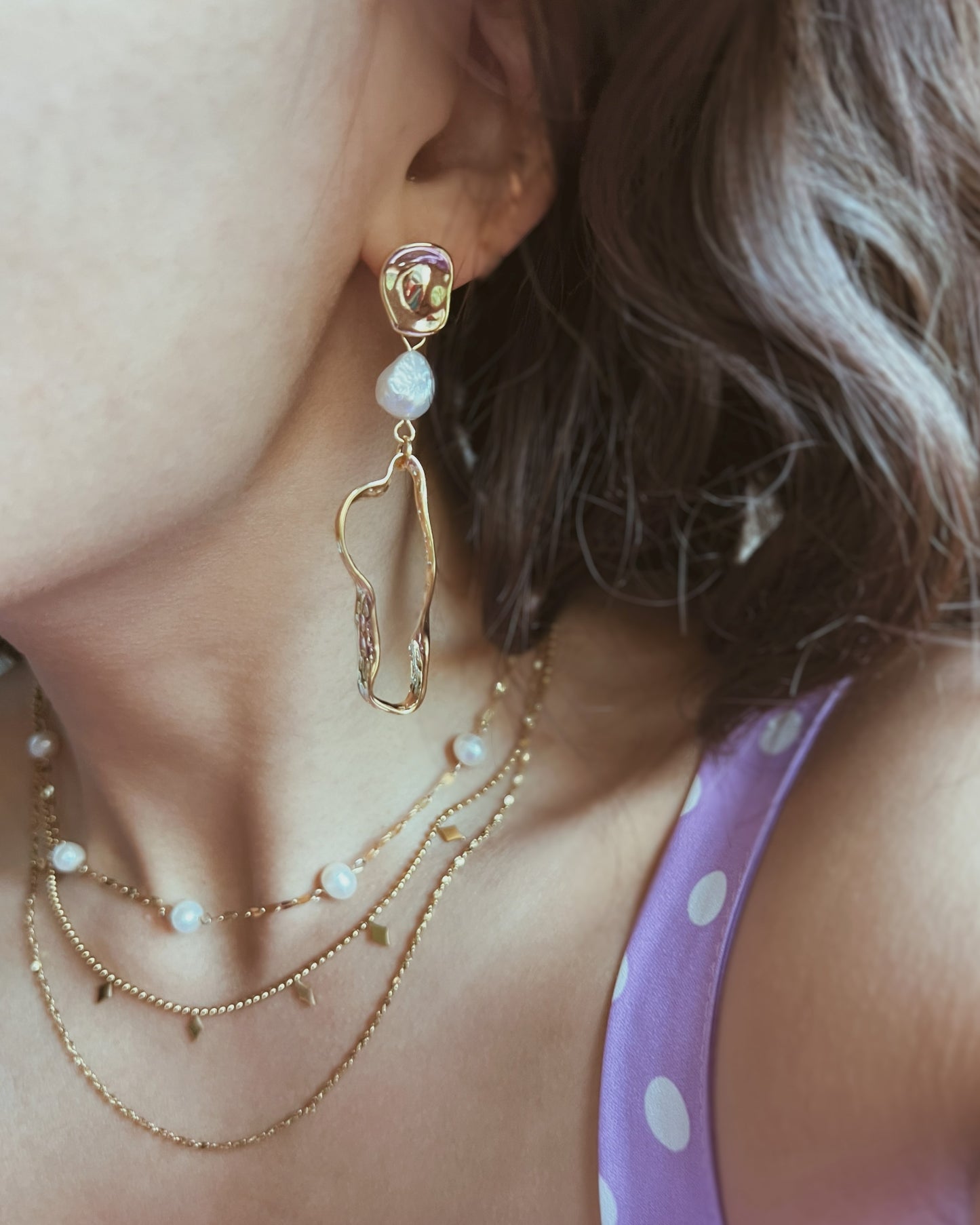 Asymmetrical Pearl Drop Earrings