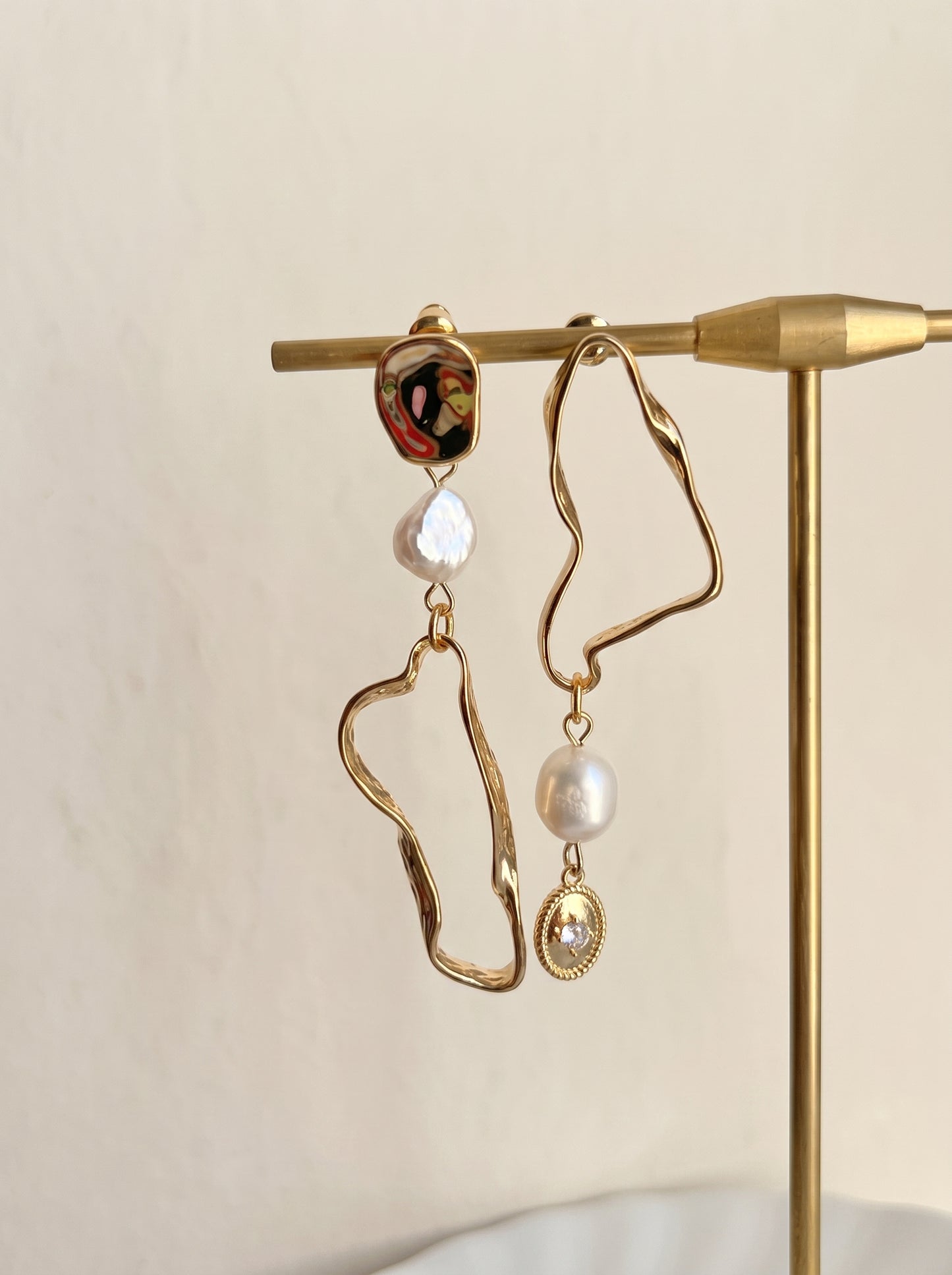 Asymmetrical Pearl Drop Earrings