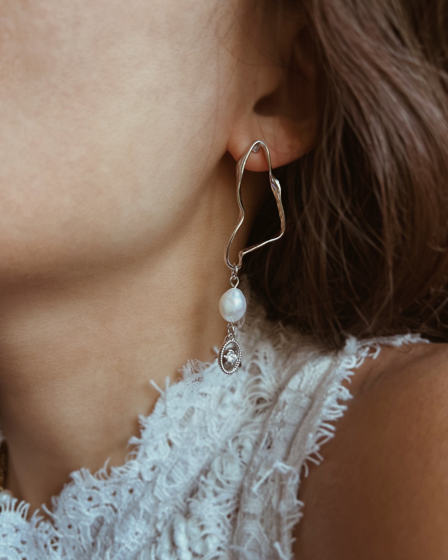 Asymmetrical Pearl Drop Earrings