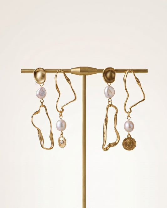 Asymmetrical Pearl Drop Earrings
