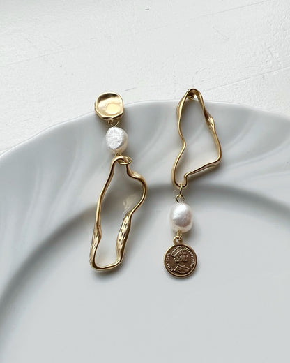 Asymmetrical Pearl Drop Earrings