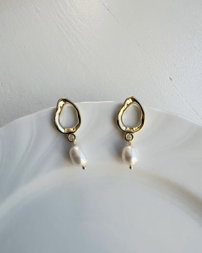 Irregular Teardrop Freshwater Pearl Earrings