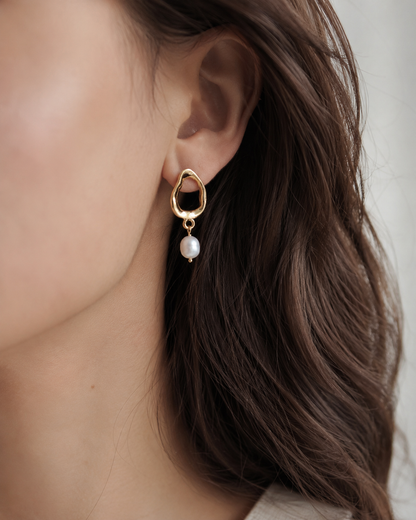 Irregular Teardrop Freshwater Pearl Earrings