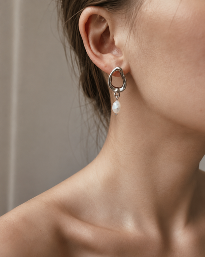 Irregular Teardrop Freshwater Pearl Earrings