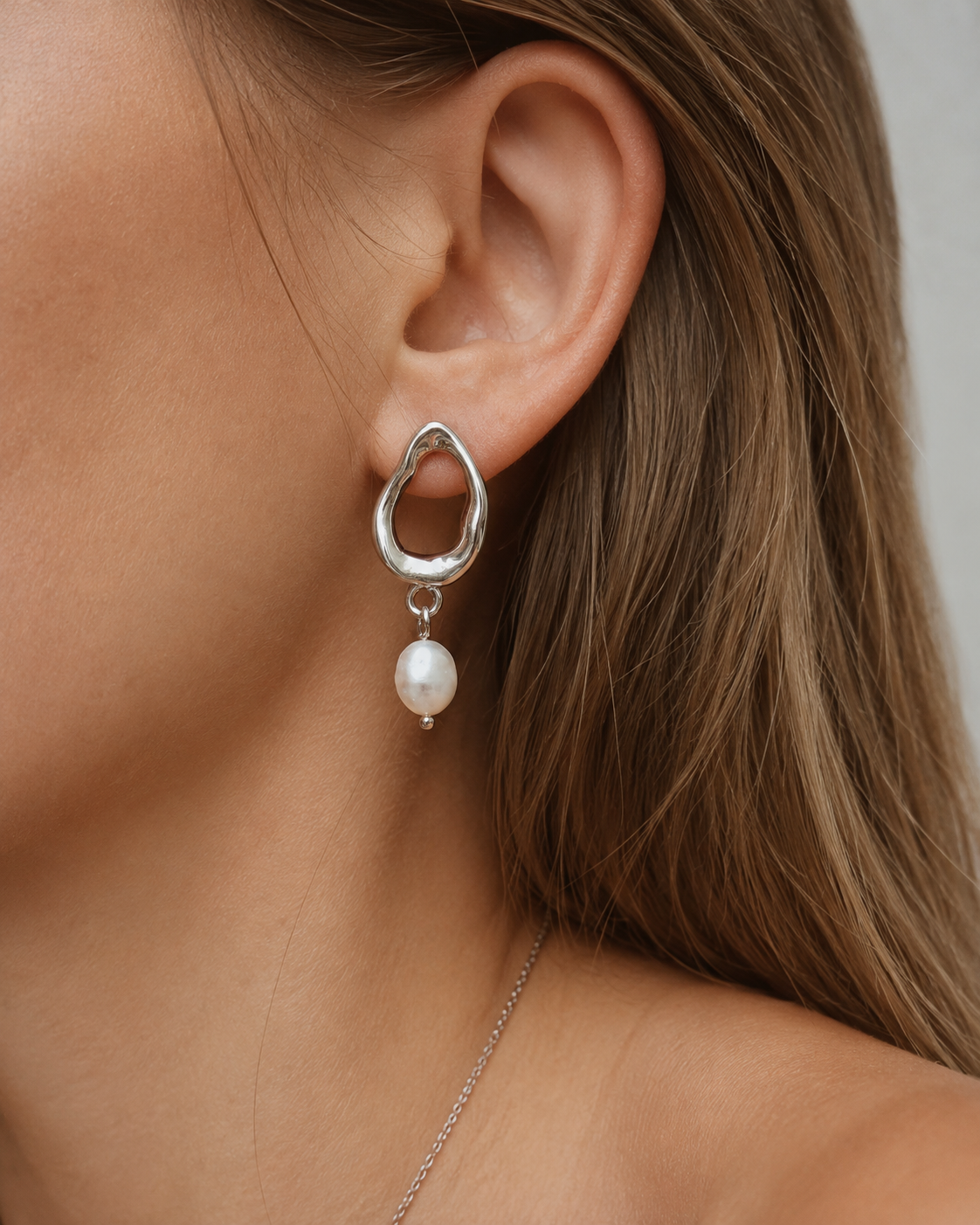 Irregular Teardrop Freshwater Pearl Earrings