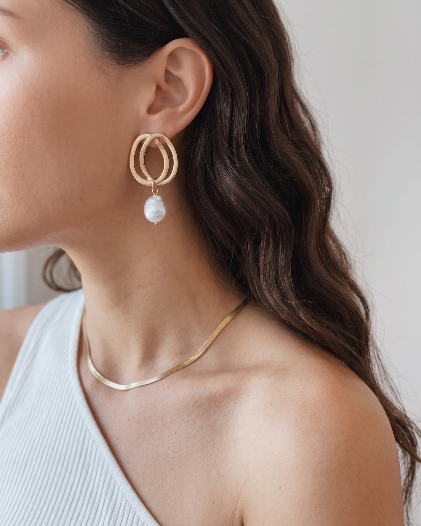Statement Pearl Double Hoop Earrings