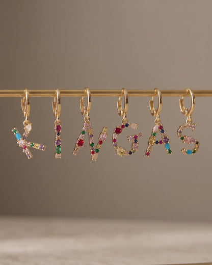 Rainbow Zirconia Initial Huggie Earrings
