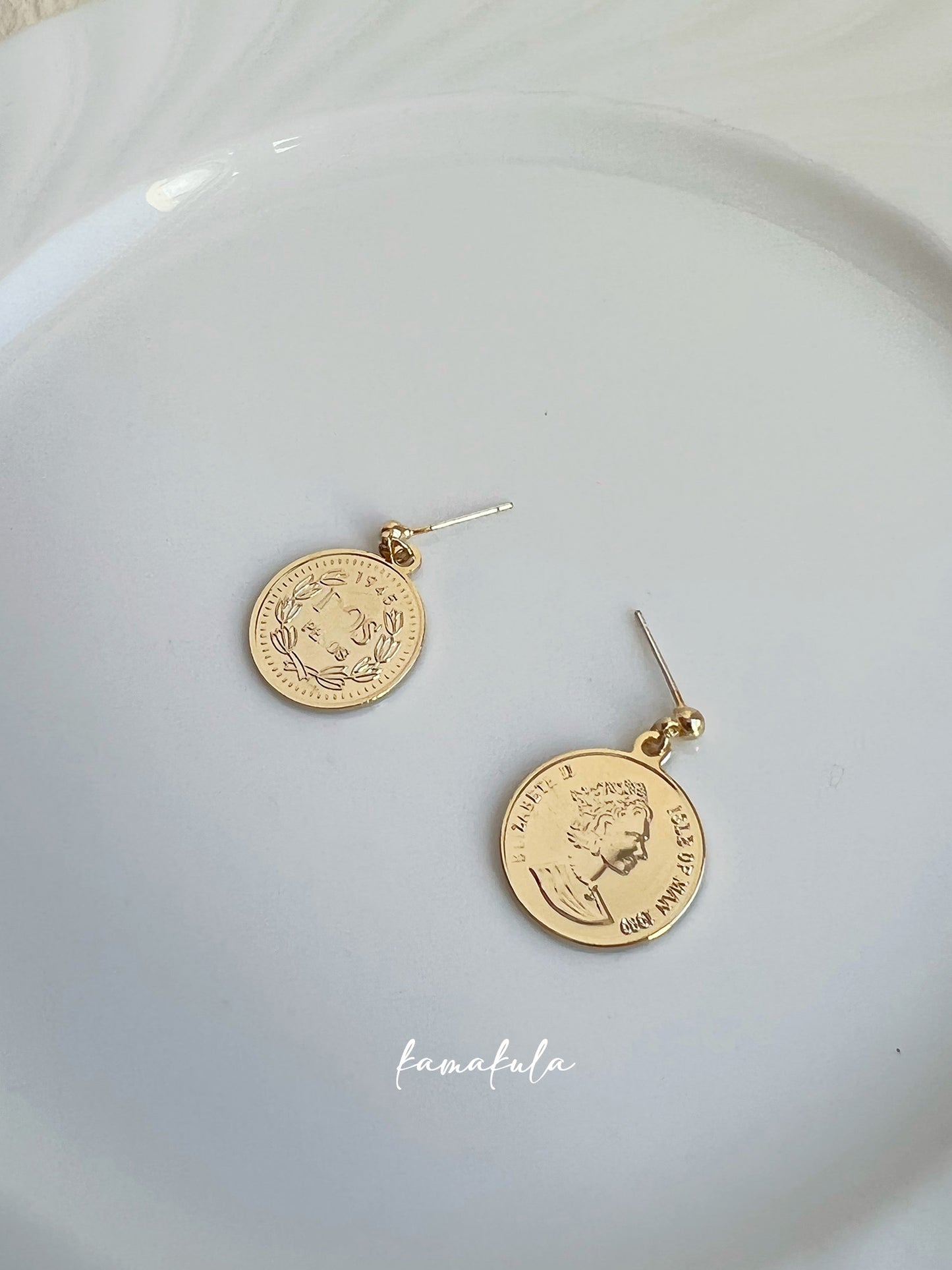 Gold Coin Drop Earrings