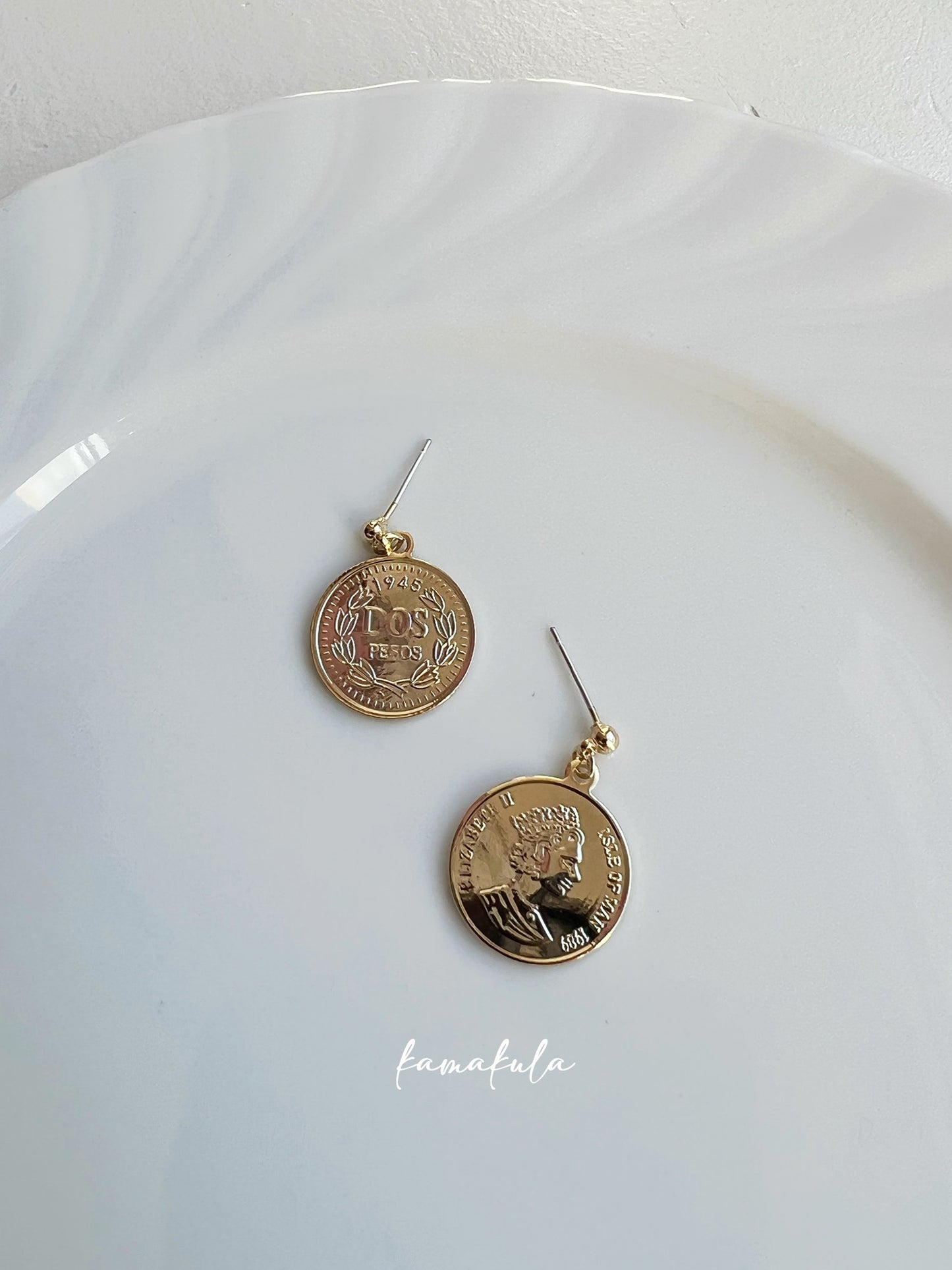 Gold Coin Drop Earrings