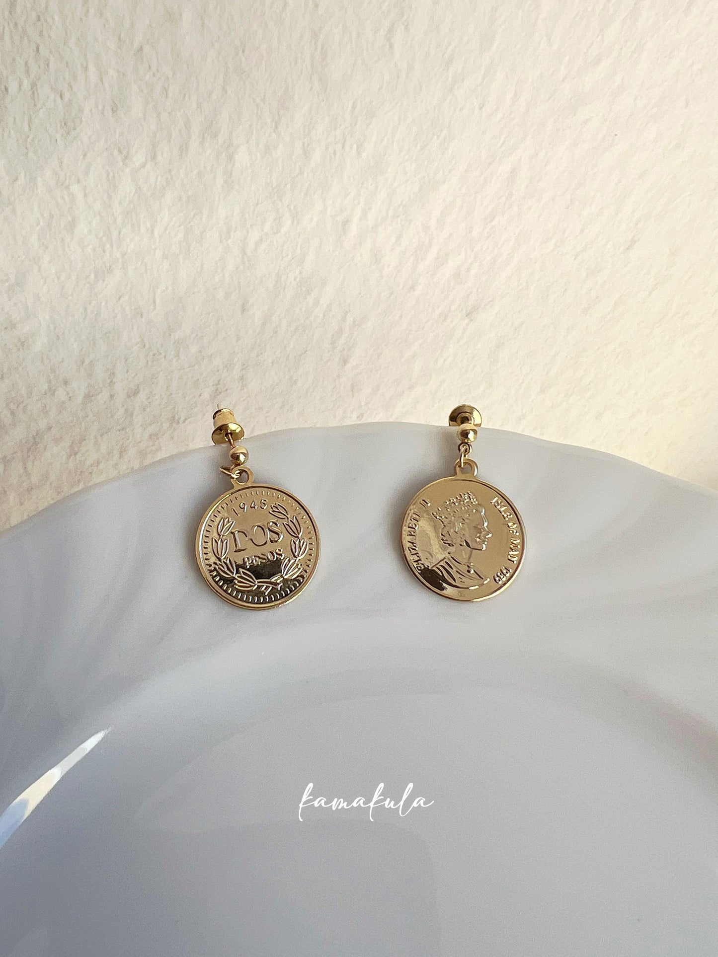 Gold Coin Drop Earrings