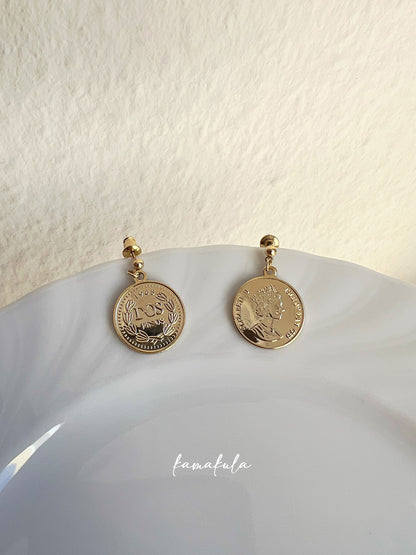 Gold Coin Drop Earrings