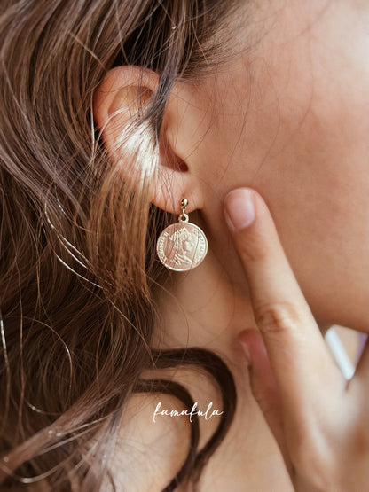 Gold Coin Drop Earrings