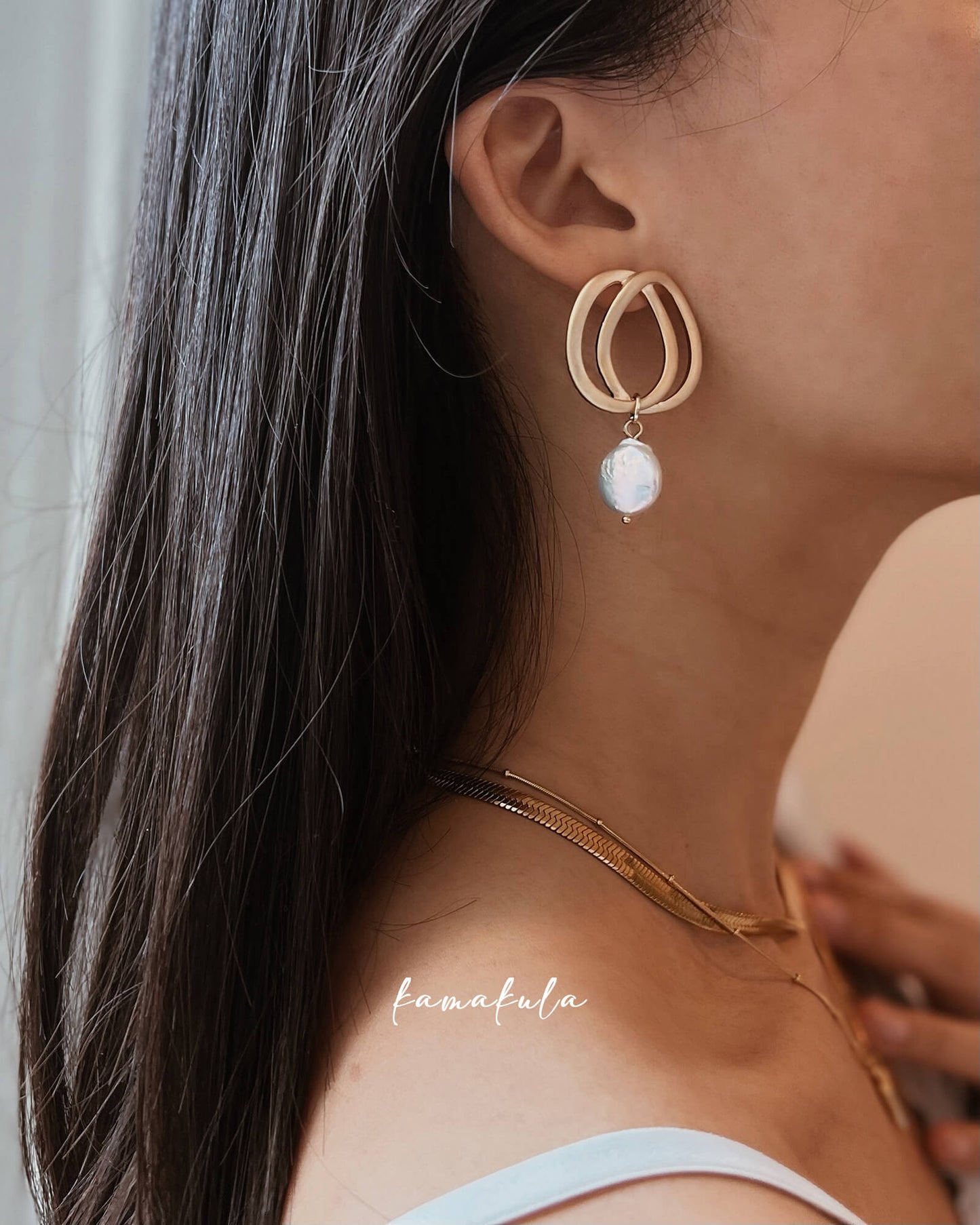 Large Double Hoops With Pearl