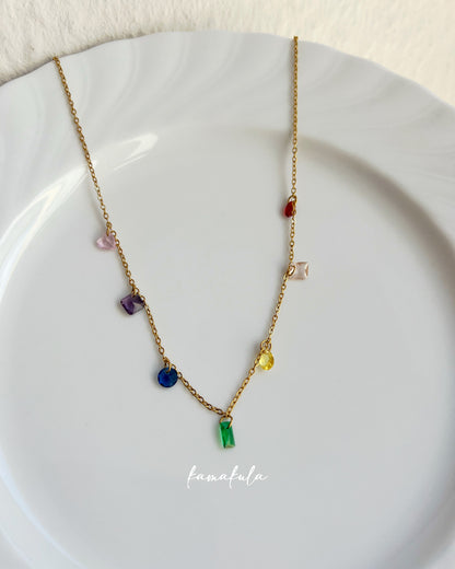 Multicolor Gemstone Charm Necklace