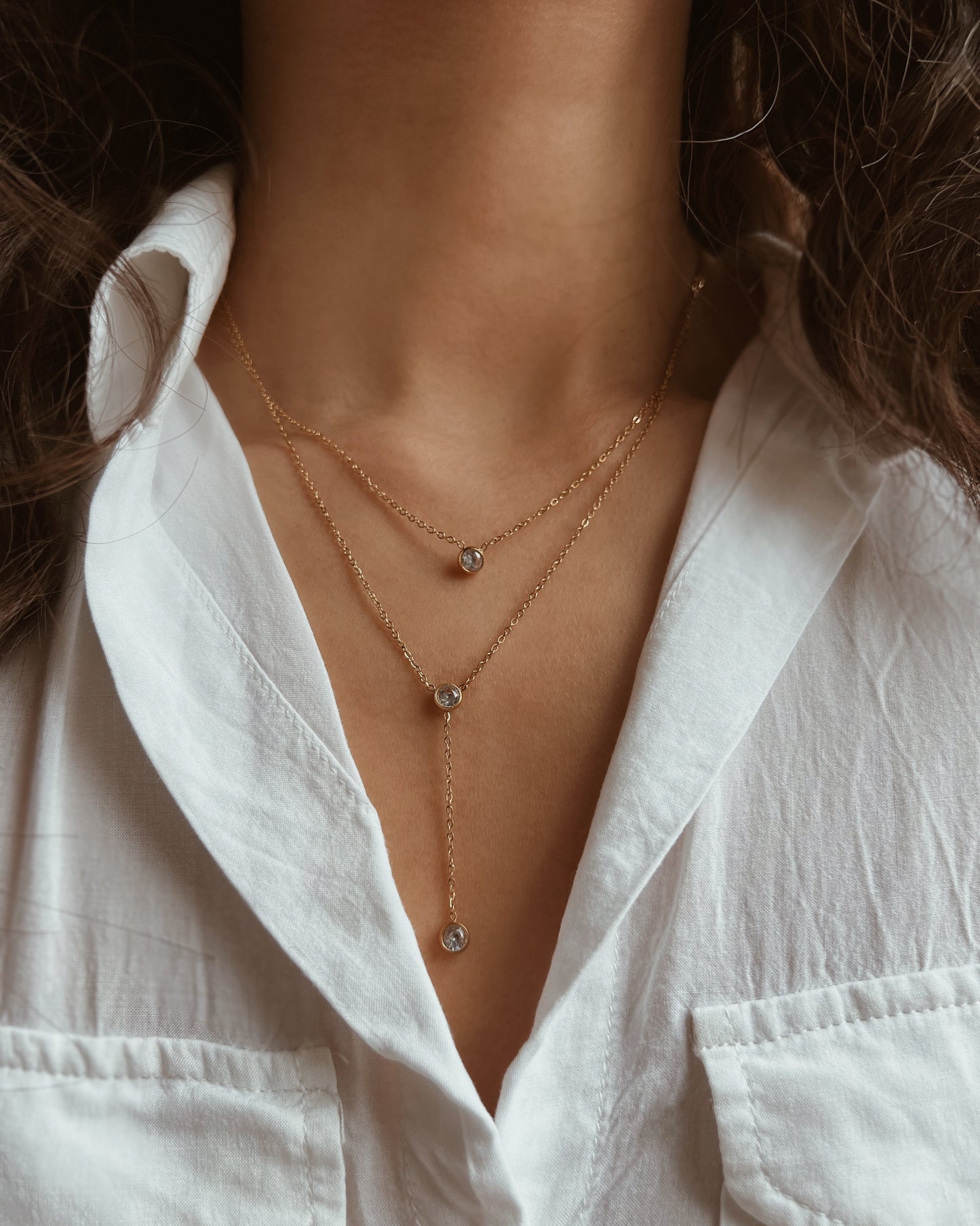 Zirconia Lariat Necklace Waterproof