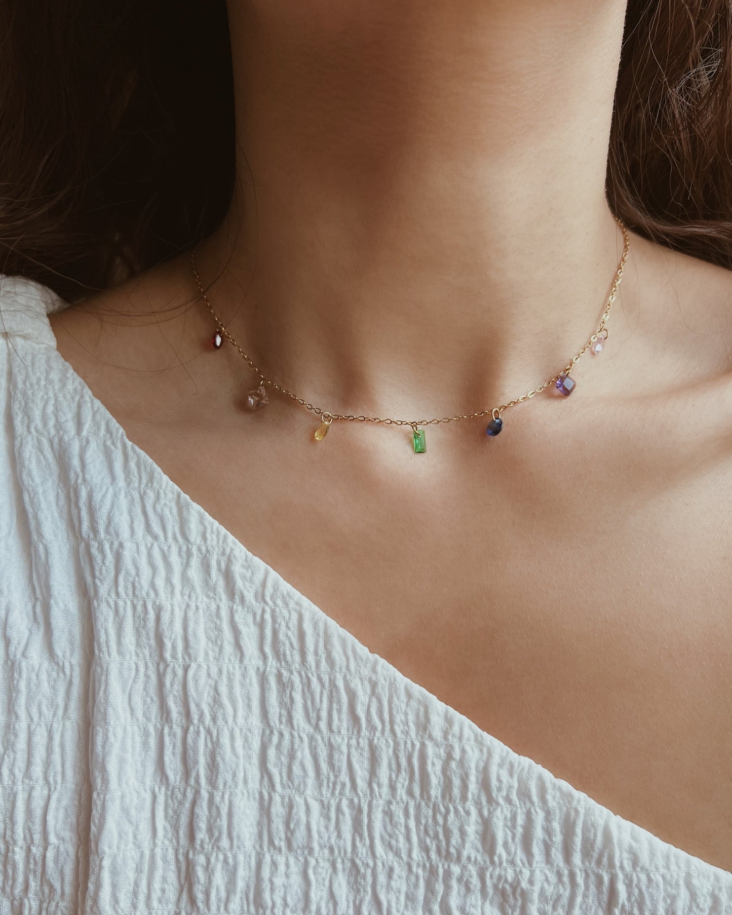 Rainbow Zirconia Charm Necklace Waterproof
