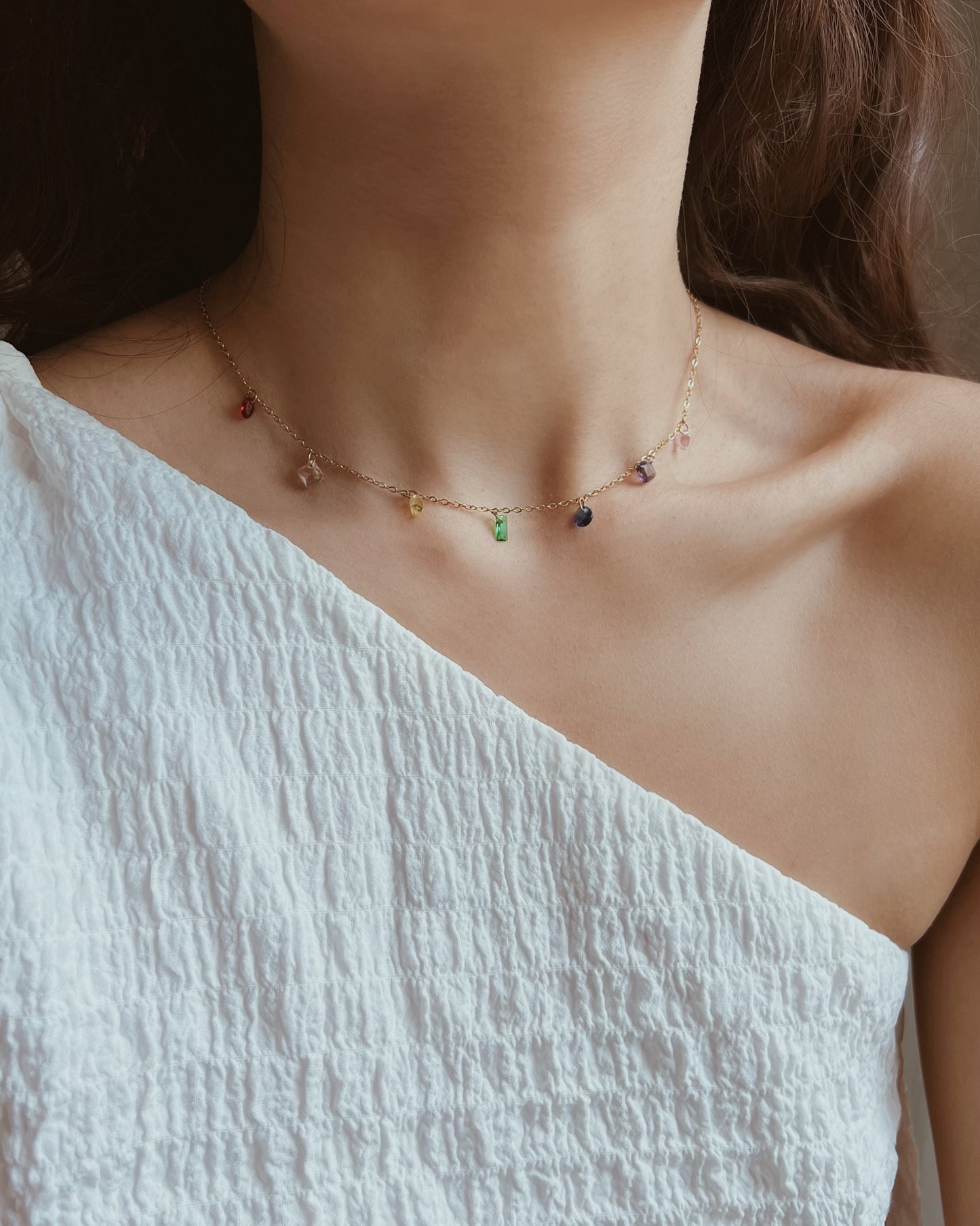 Rainbow Zirconia Charm Necklace Waterproof