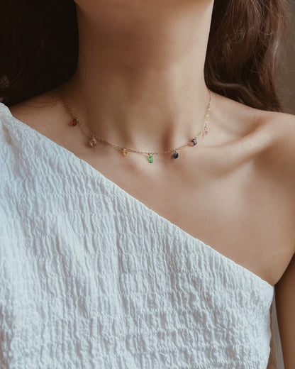 Rainbow Zirconia Charm Necklace Waterproof