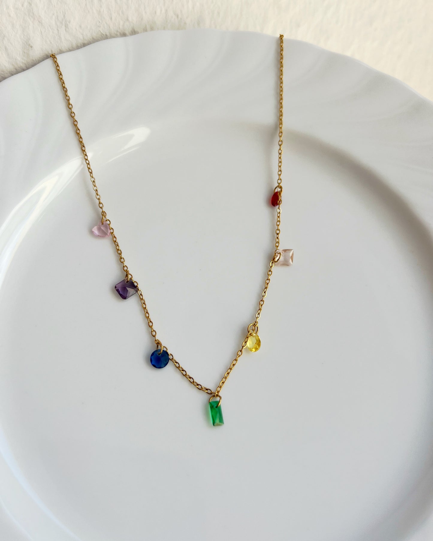 Rainbow Zirconia Charm Necklace Waterproof