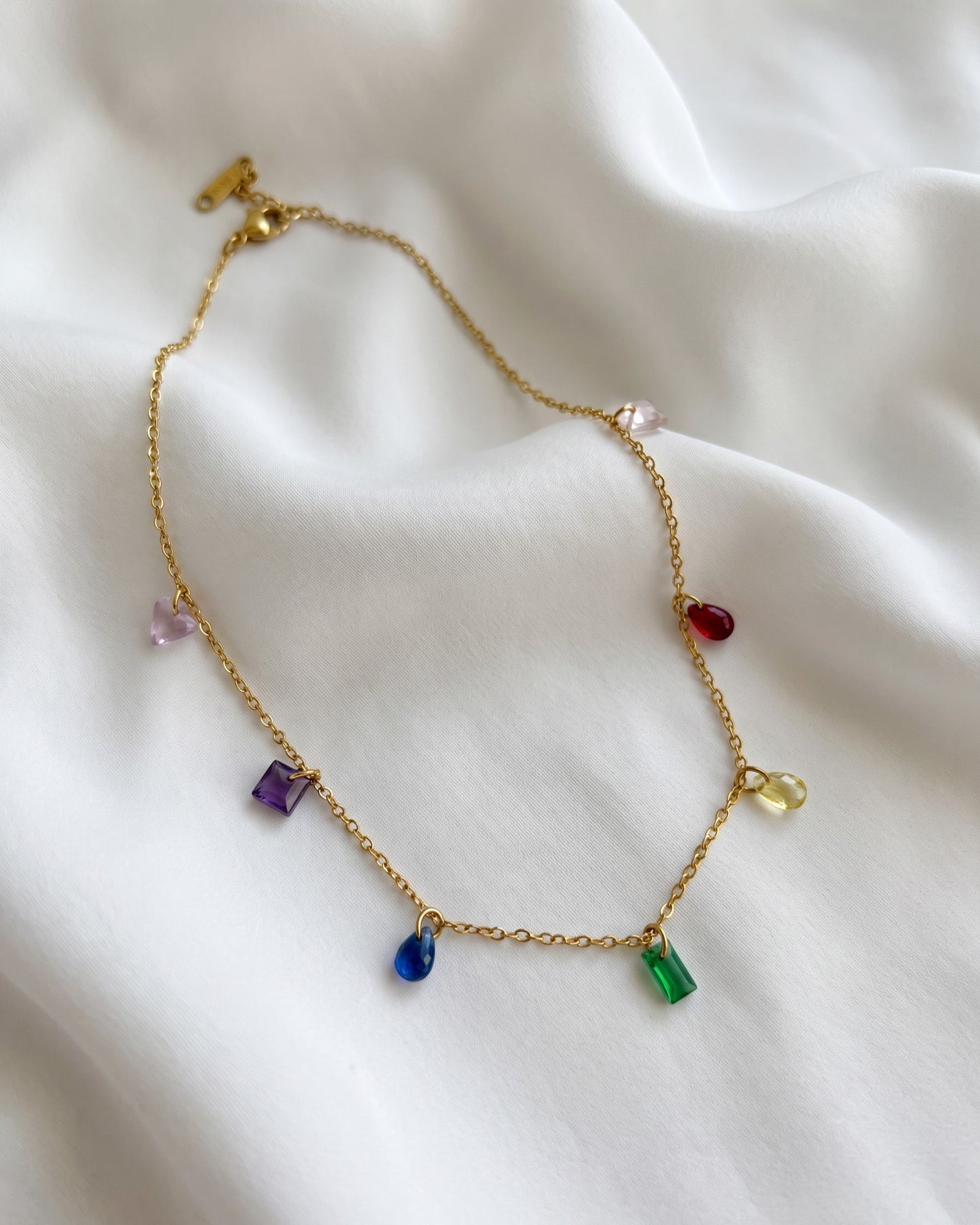 Rainbow Zirconia Charm Necklace Waterproof