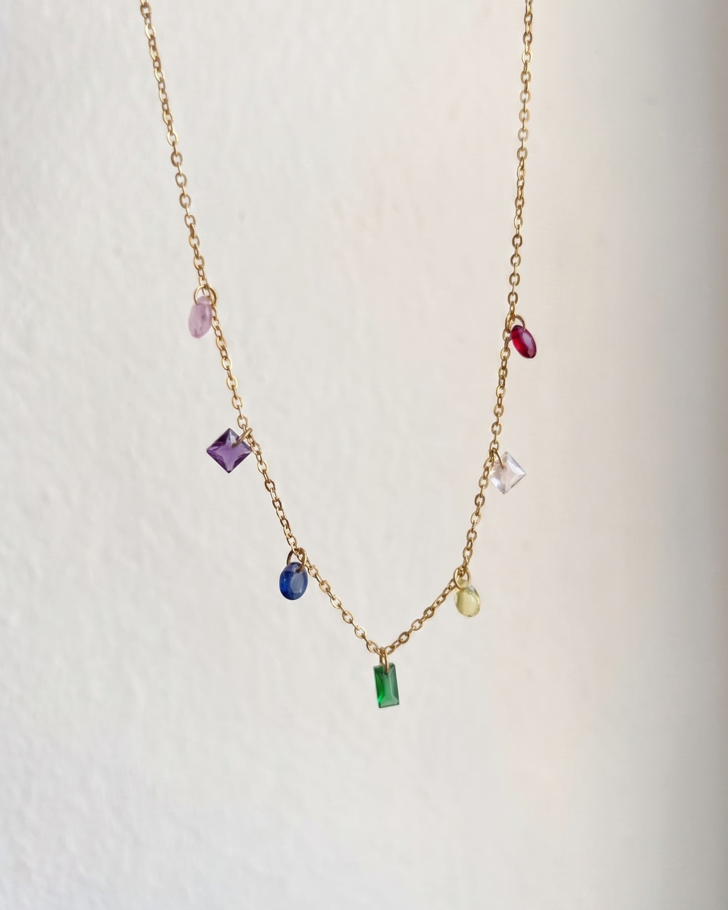 Rainbow Zirconia Charm Necklace Waterproof