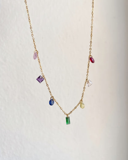 Rainbow Zirconia Charm Necklace Waterproof