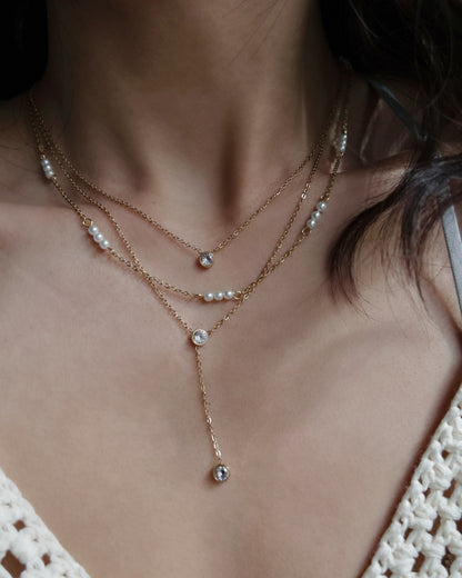 Tiny Pearl Station Necklace Waterproof