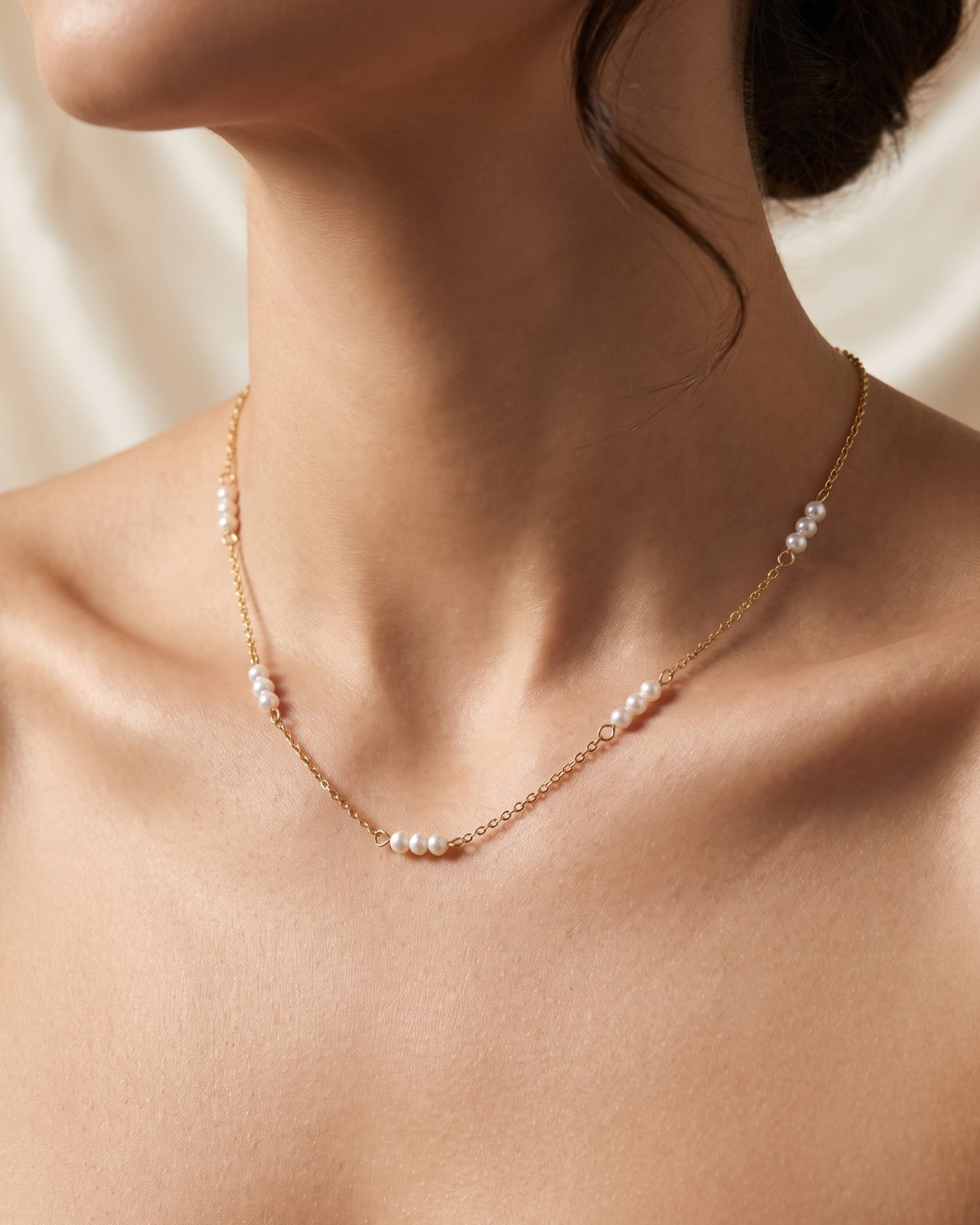 Tiny Pearl Station Necklace Waterproof
