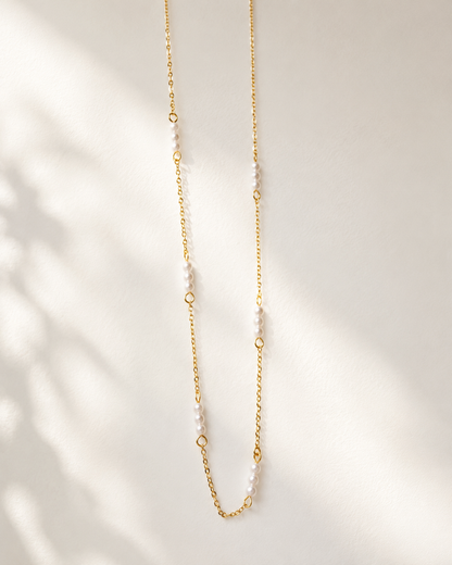 Tiny Pearl Station Necklace Waterproof