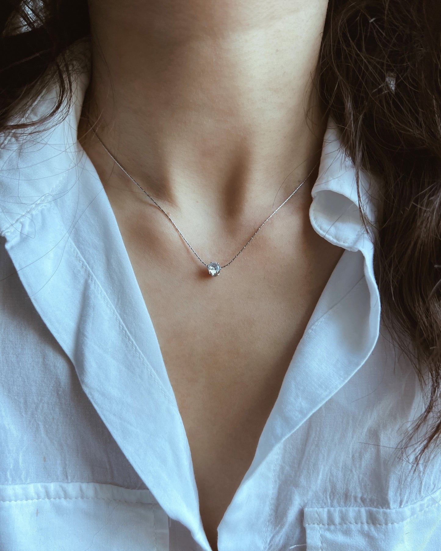 Zirconia Solitaire Necklace Waterproof