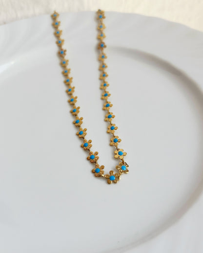 Blue Daisy Chain Necklace Waterproof