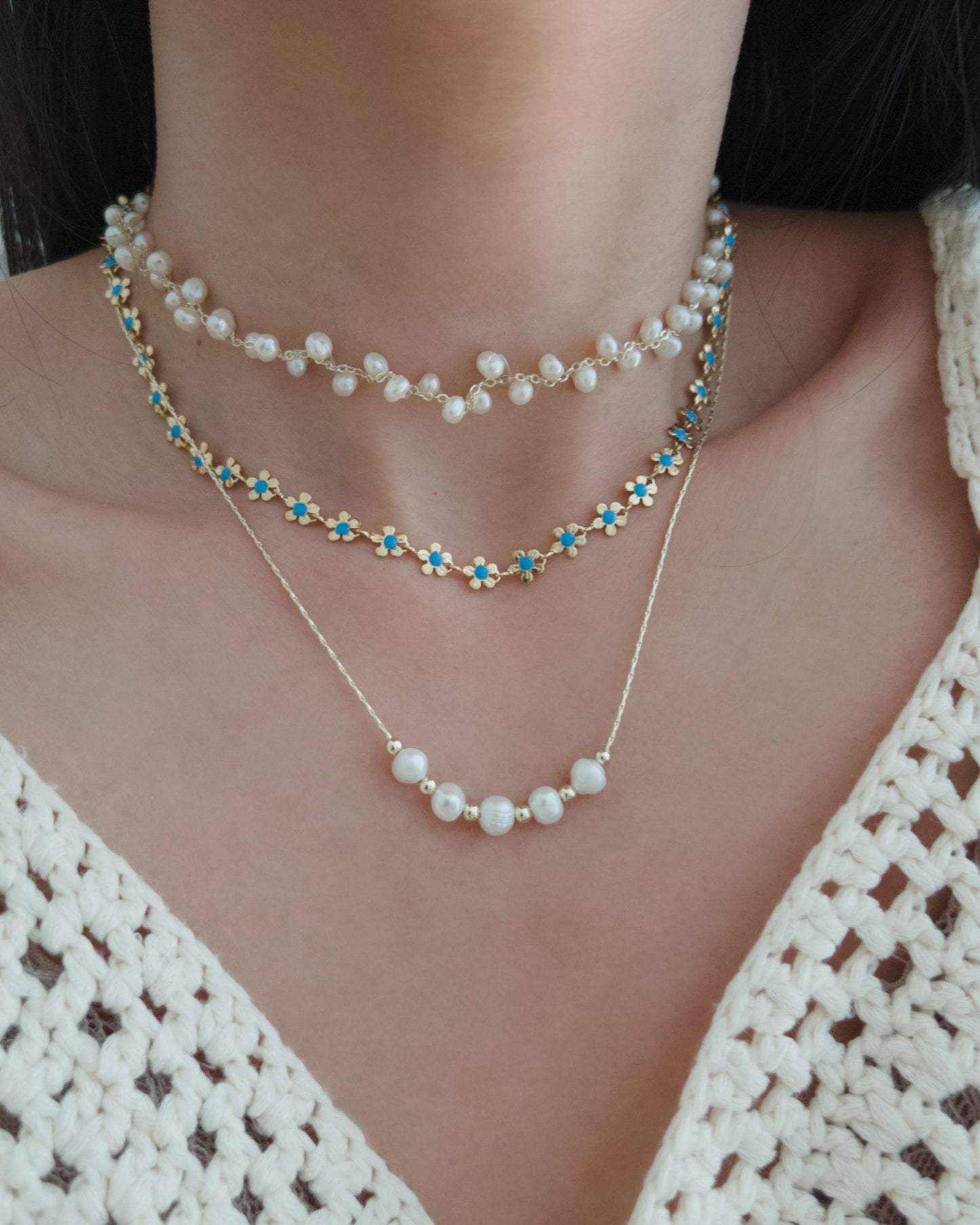 Blue Daisy Chain Necklace Waterproof