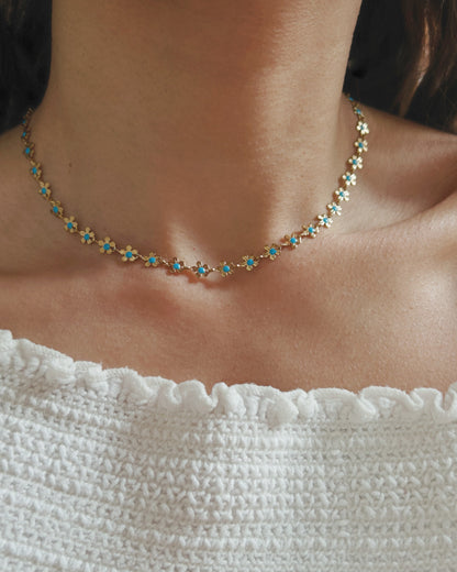 Blue Daisy Chain Necklace Waterproof