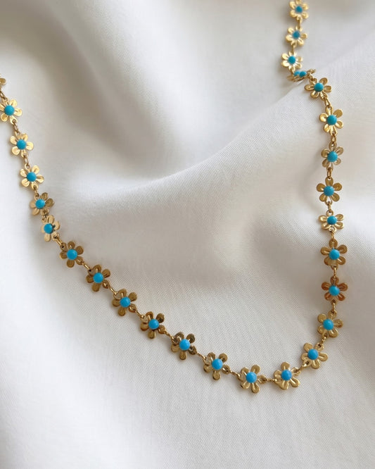 Blue Daisy Chain Necklace Waterproof