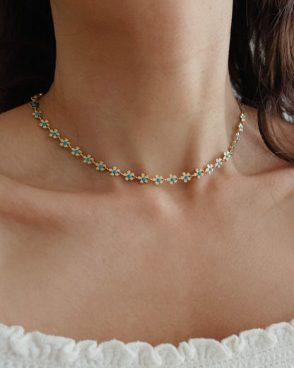 Blue Daisy Chain Necklace Waterproof