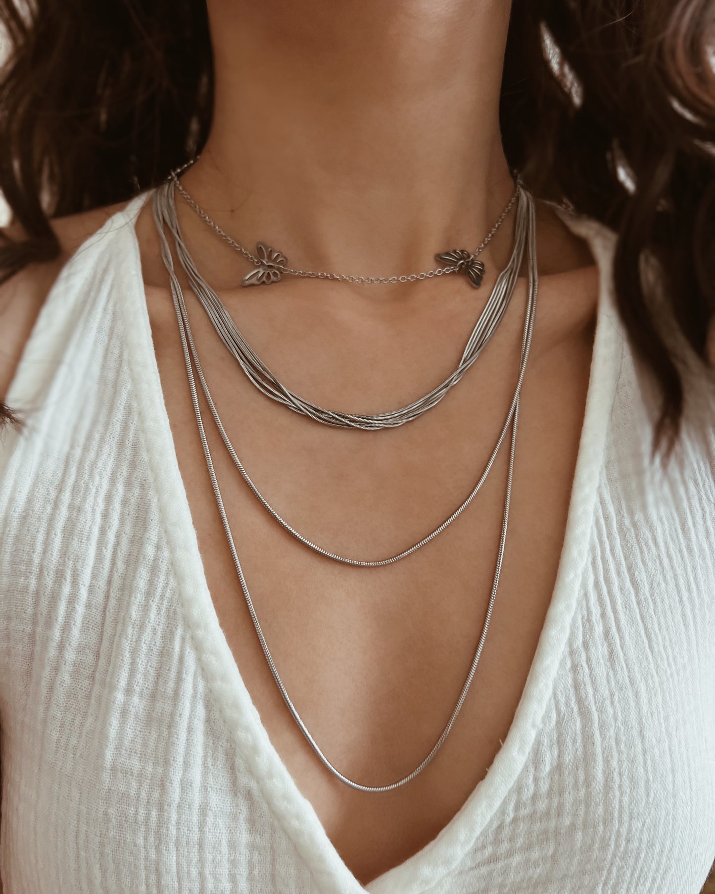 Long Layering Snake Chain Necklace Waterproof