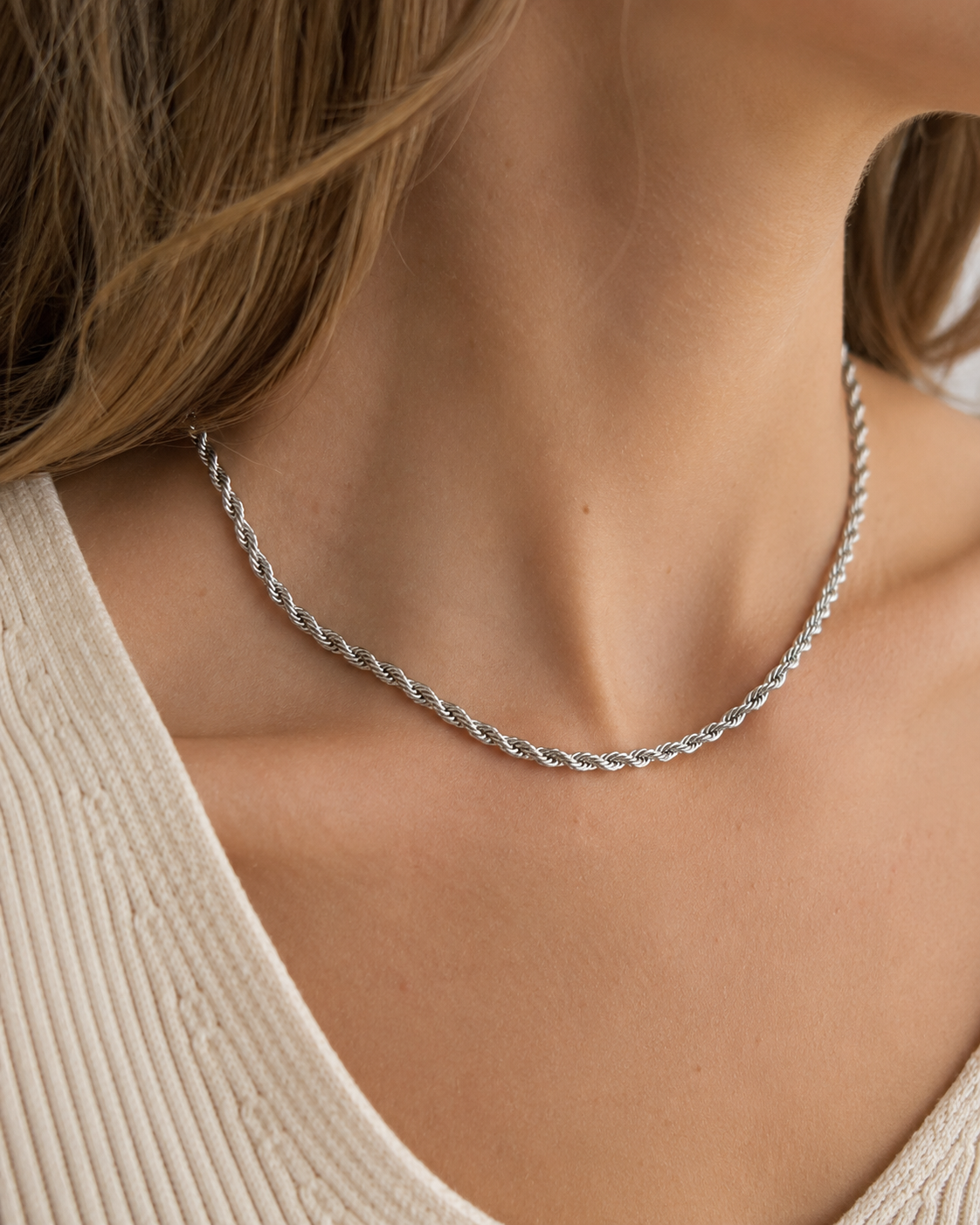Classic Twisted Rope Chain Necklace Waterproof